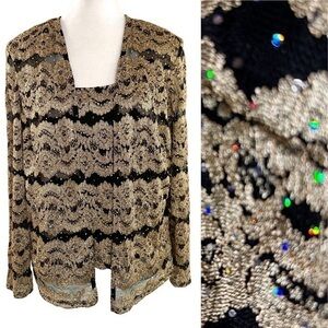 Vtg R&M Richards Lace 2in1 Jacket Tank Holographic Sparkle Gold Black Evening 16